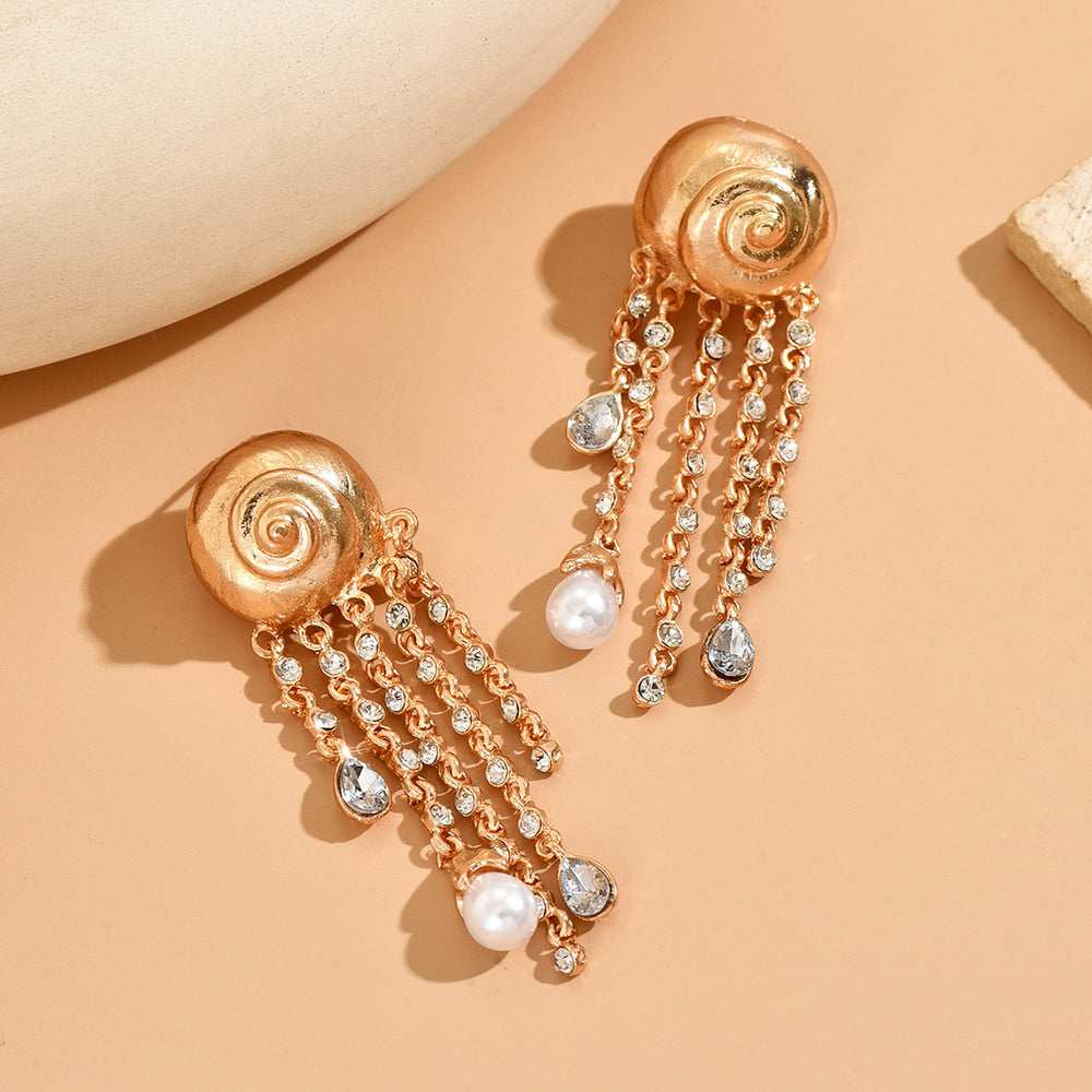 Fashion cross-border heavy industry diamond-encrusted long tassel earrings stylishaccessible luxuryniche stylesense of design thread imitation pearl earrings