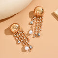 Fashion cross-border heavy industry diamond-encrusted long tassel earrings stylishaccessible luxuryniche stylesense of design thread imitation pearl earrings