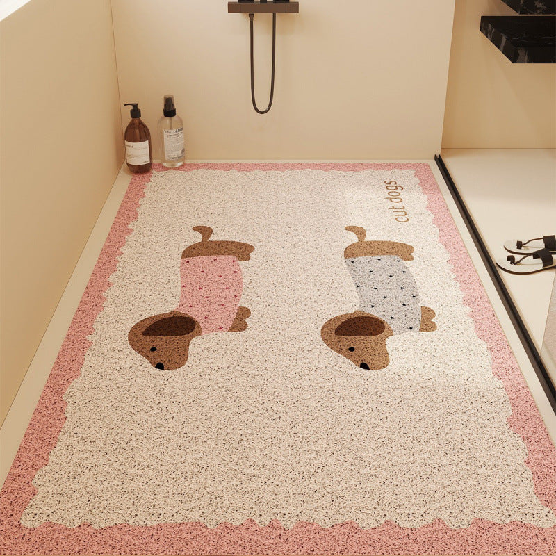 Cartoon cute shower room bathroom mat hollow silk loop non-slip anti-fall floor mat bathroom toilet drainage foot mat