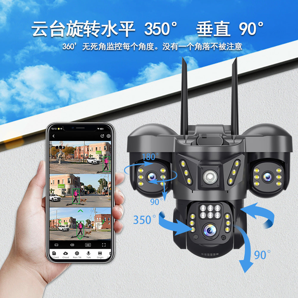 Cross-border three-gimbal three-eye camera   security night vision outdoor waterproof surveillance camera