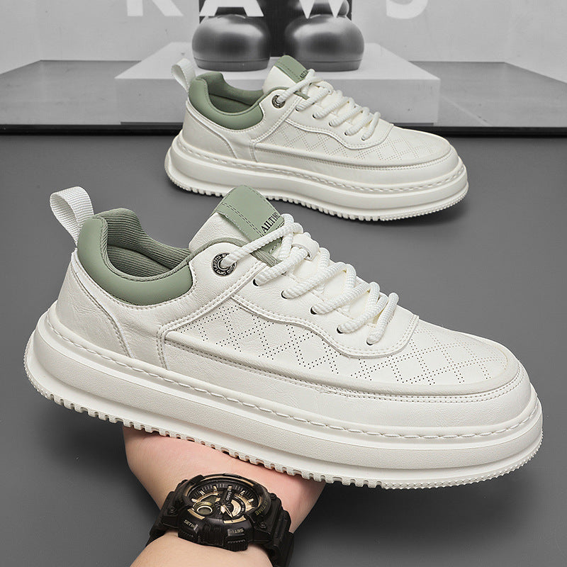 Men's spring/autumn breathable lightweight soft sole white sneakers, men's casual shoes, versatile thick-soled platform sneakers, men's trendy shoes