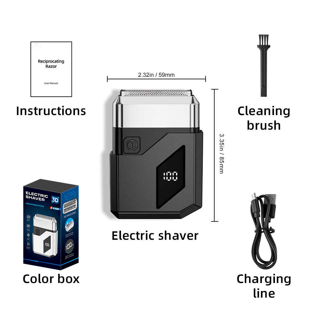 men's electric shaver - digital display, mini reciprocating, magnetic attachment, triple blade head, portable razor