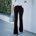 2025 spring/summer women's solid color high-waisted slim-fit cropped flare pants corduroy elastic waist casual trousers