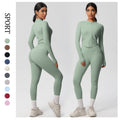 European and american quick-dry seamless zip-up workout set: high-waisted, butt-lifting yoga pants for women, perfect for outdoor running and fitness