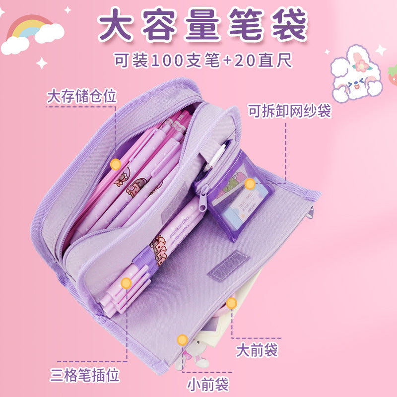 Multifunctional canvas pencil bag ins high value school pencil case multi-layer stationery box  primary school student stationery bag