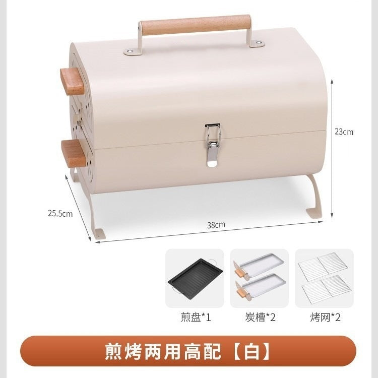 Outdoor portable barbecue grill smokeless foldable barbecue grill thickenedcamping style large frying and grilling dual-purpose charcoal barbecue stove