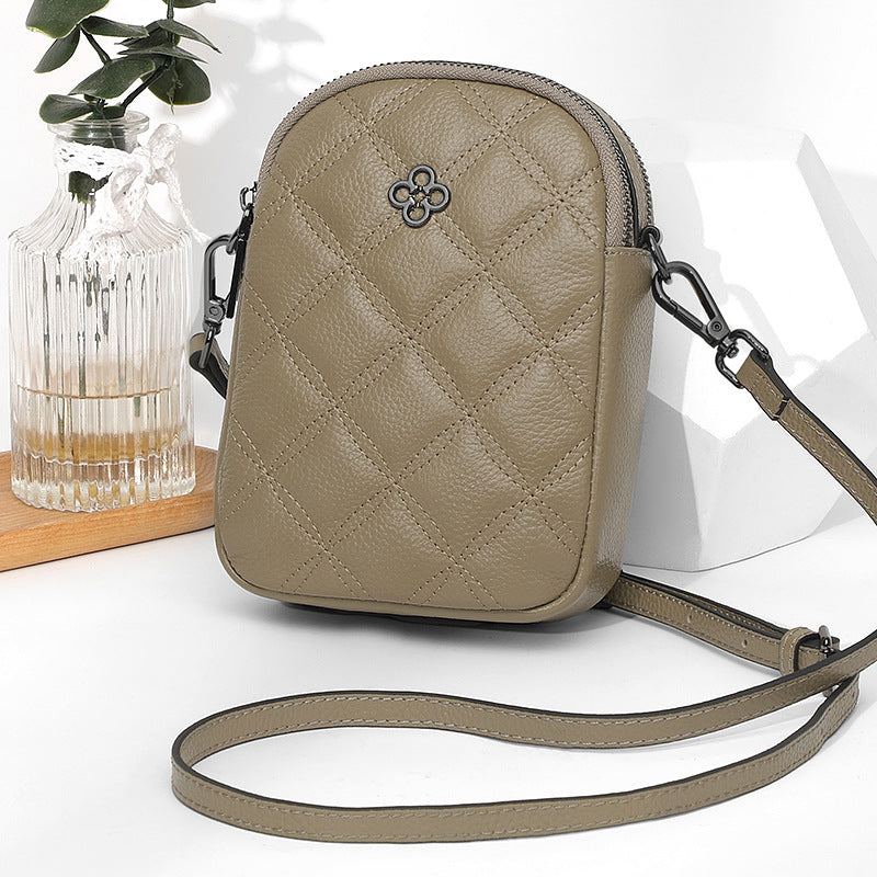 Rhombus pattern leather messenger bag women's vertical large-capacity mobile phone bag 2025 new lightweight mini shoulder small backpack