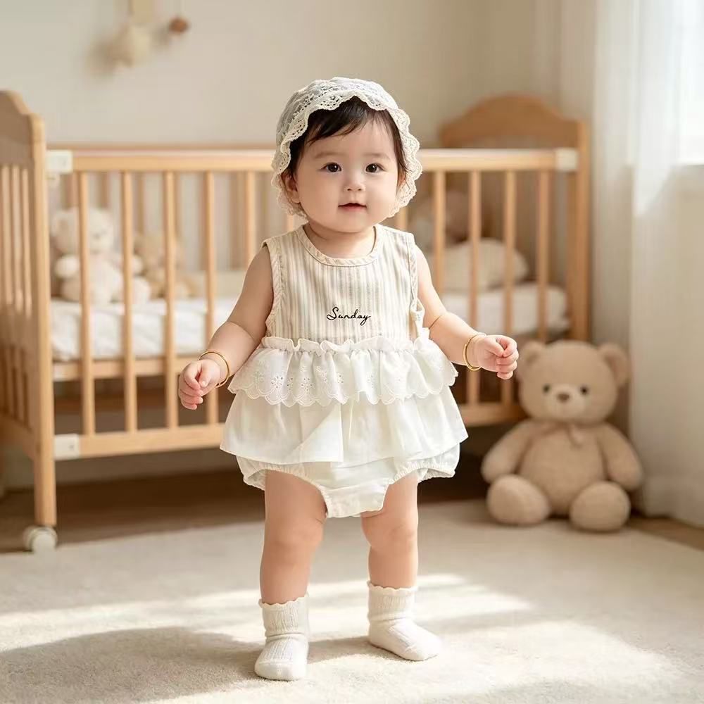 Summer thin clothes for baby girls, one-piece, western-style baby princess, full moon, 100 days, summer, butt-covering skirt