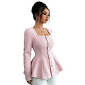 european and american cross-border women's fashion: new elegant pink long-sleeve top