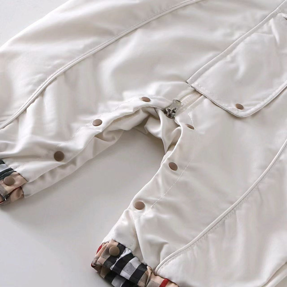 Spring & fall baby grids pattern khaki baby onesie clothes hooded jacket outing jacket outwear k-style crawling suit