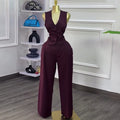 European and american cross-border women's fashion  autumn new arrival: high-end v-neck blazer vest top and wide-leg pants two-piece set