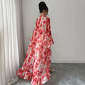 summer cross-border fashion: european & american style stand collar printed ruffle chiffon blouse - vacation-ready flowy cover-up