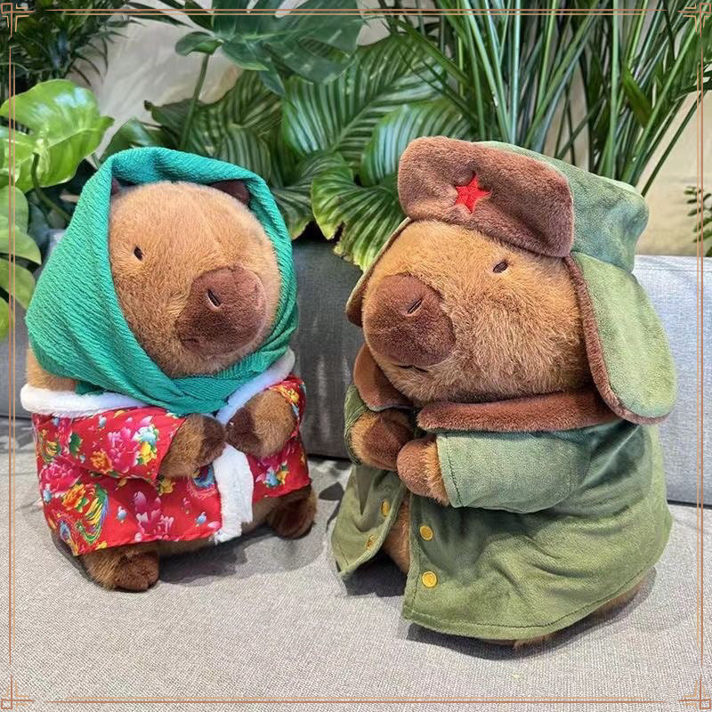Popular Kapibara military coat doll flower padded jacket capybara doll throw pillow sleeping rag doll birthday girl