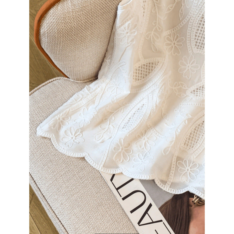 Women's new summer casual fashion vacation minimalist versatile embroidered round neck sleeveless top