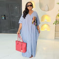 European and american women's clothing  autumn new sweet and fresh loose plus size striped v-neck short sleeve dress maxi dress