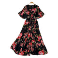 French chic high-end women's summer dress - elegant, figure-flattering, asymmetrical ruffle hem, floral chiffon maxi dress
