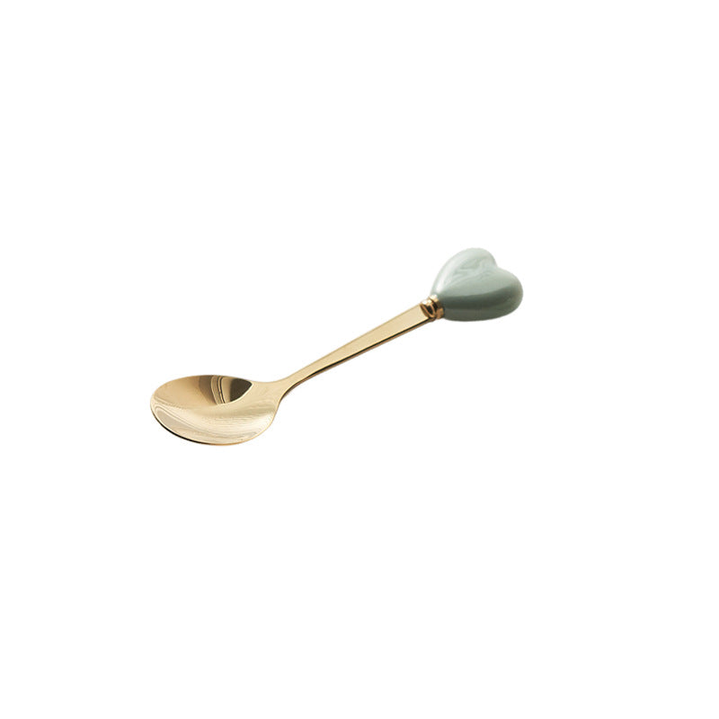 Luxury ceramic spoon stainless steel coffee spoon afternoon tea cake dessert spoon cross-border high-value small fork soup spoon