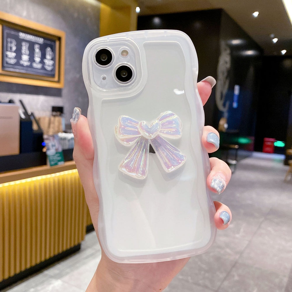 Suitable for apple 15 wavy edge colorful bow mobile phone case iphone12ins style simple transparent protective cover
