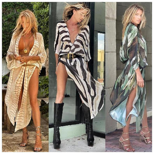2024 new    summer printing large size sunscreen beach loose vacation chiffon cardigan women