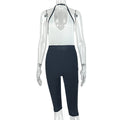 European and american style ins cross-border black and white patchwork women's tight elastic outing jumpsuit v neck hip-covering backless jumpsuit