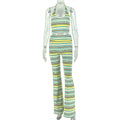 European and american style ins foreign trade color block stripesd women's printed pants suitcrop top hip hanging neck u-neck sleeveless two-piece set