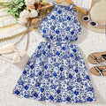 summer romantic sweet country style floral dress - export quality, mid-to-large size, cutout waist tank dress for girls