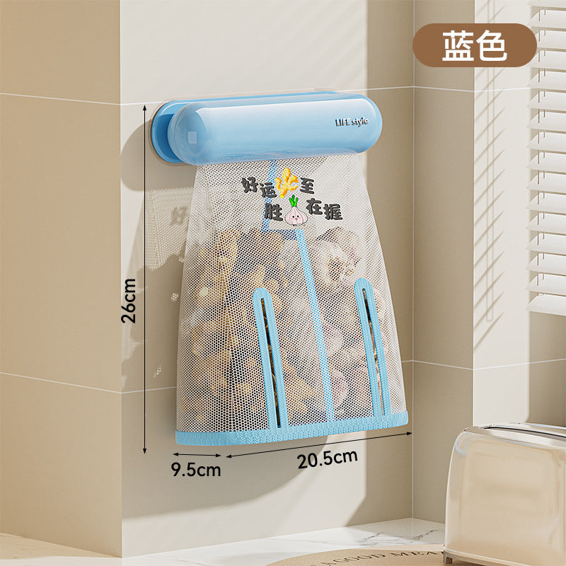 Kitchen wall-mounted ginger, onion and garlic punch-free installation breathable mesh bag ventilation and preservation detachable washable easy-to-clean storage bag