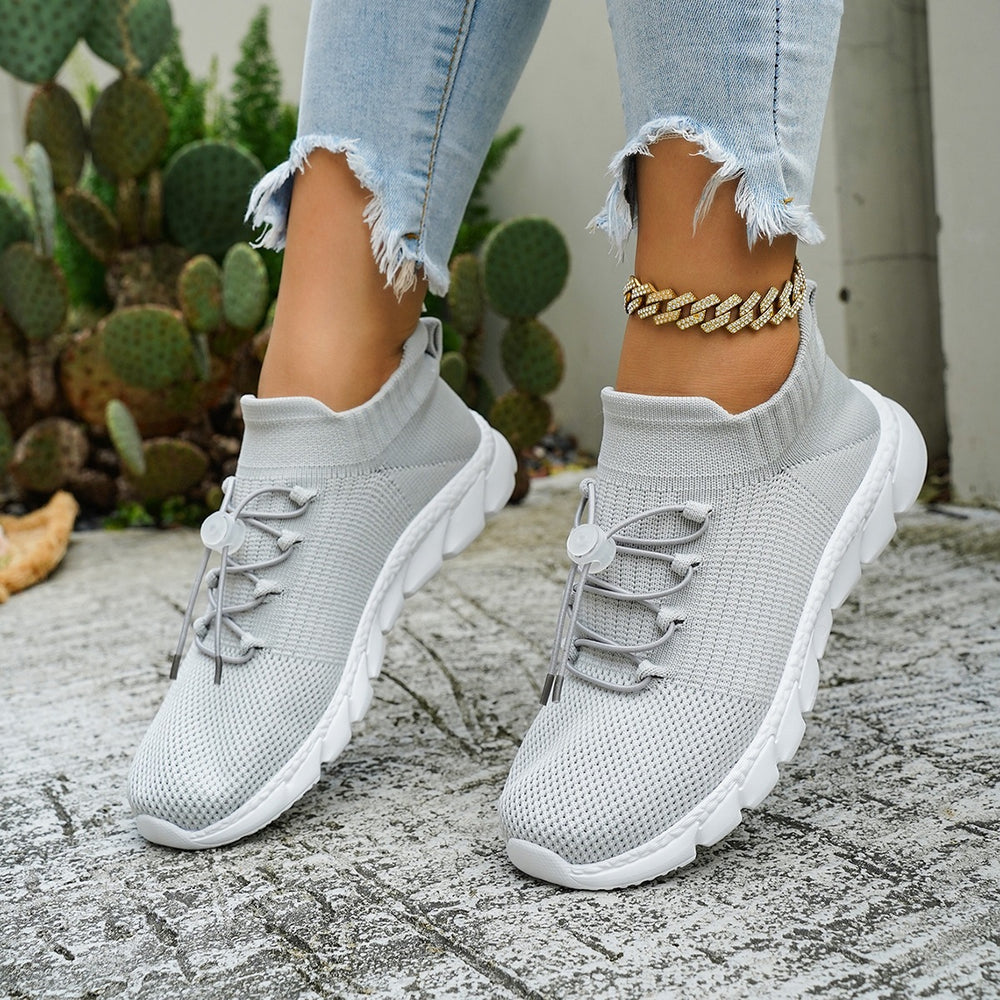 summer new arrival: plus size women's casual comfortable flyknit soft sole lace-up flats - wholesale