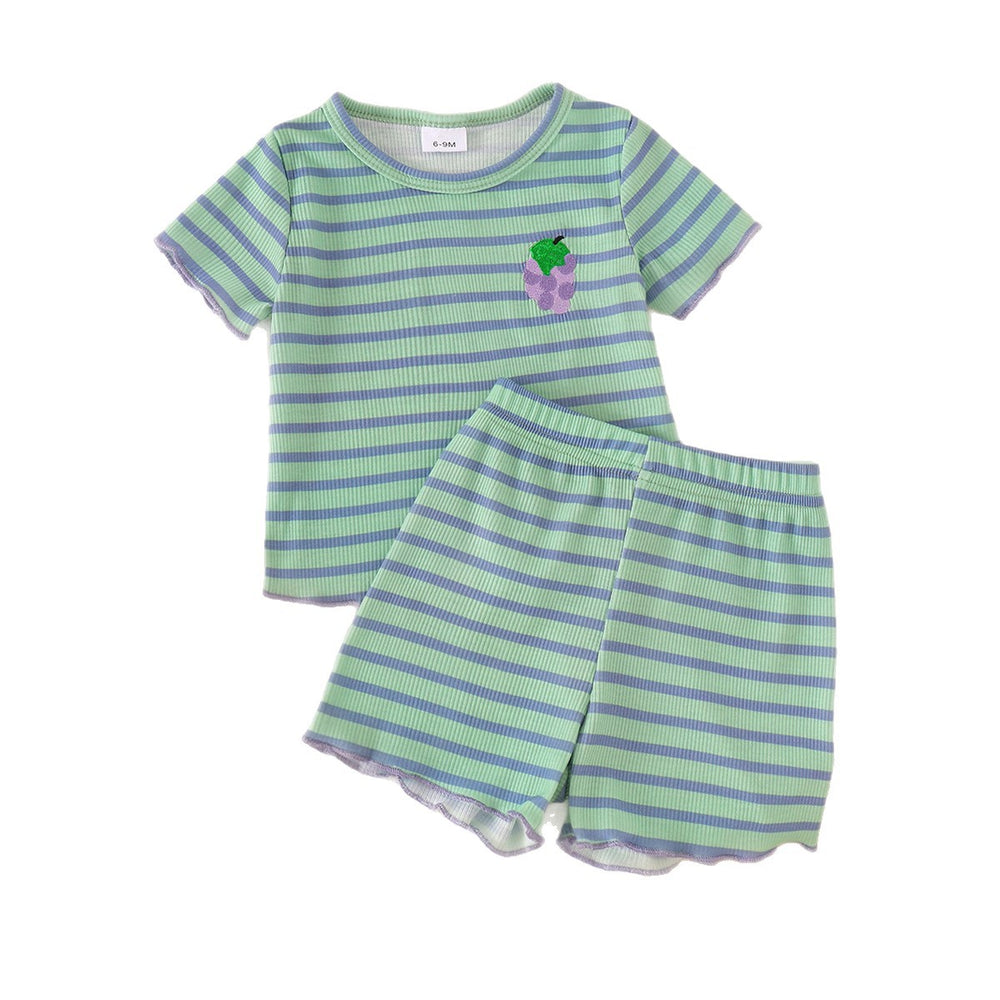 Baby clothing kids set children outfit green stripes short-sleeved t-shirt + shorts