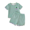 Baby clothing kids set children outfit green stripes short-sleeved t-shirt + shorts