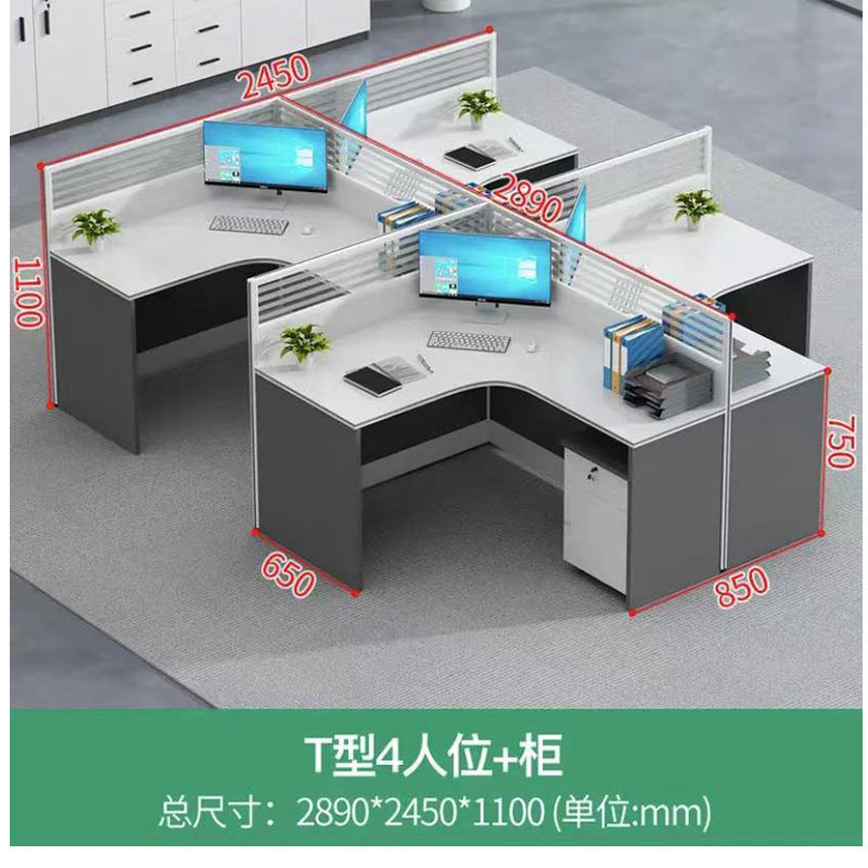 Modern minimalist office desk and chair set - 3-seat office table for office, finance department, and staff workstations