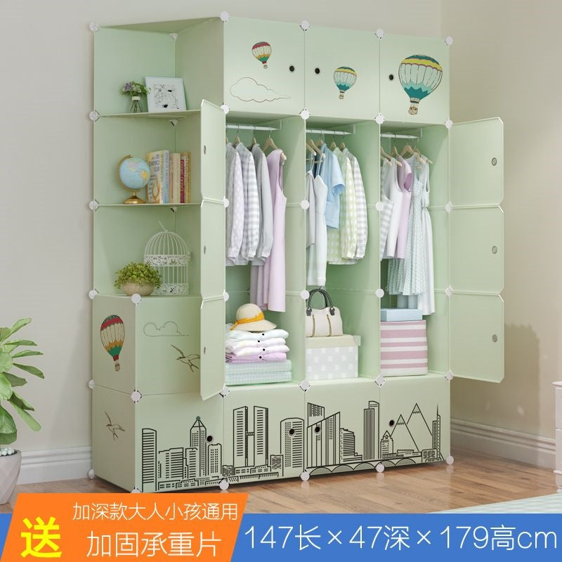 Simple wardrobe for home bedroom cabinet rental house simple folding assembly dormitory reinforced baby kids wardrobe cupboard