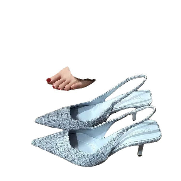 Classy small fragrant style high heels stiletto pointed toe sandals for women 202summernew arrival back empty toe cap plus sizeflats