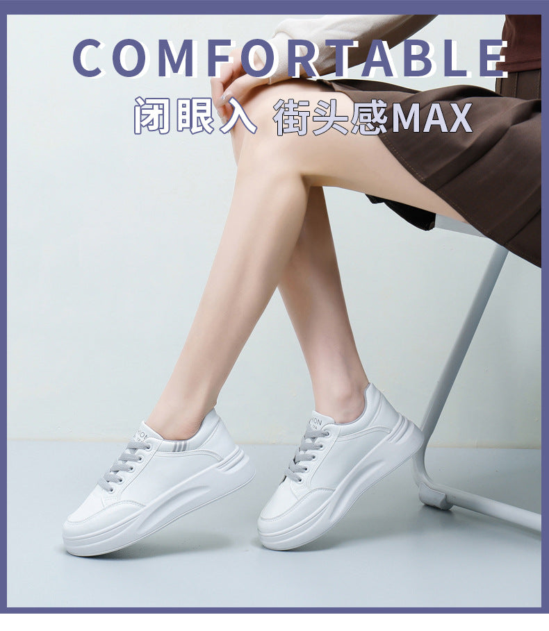 Women's shoes 2025 new spring autumthick sole leather surface platform shoes petiteseasiest for matchcasualeasiest for matchplatform shoes white shoes women