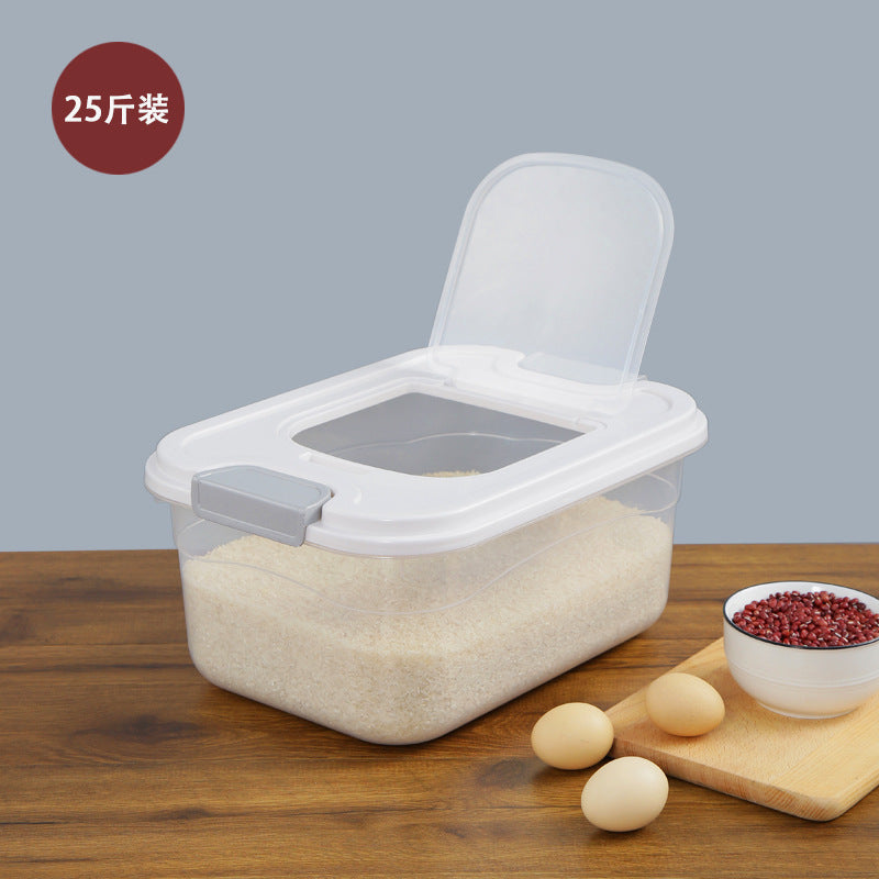 Kitchen rice storage bucket 12.5 kg Japanese sealed rice bucket Transparent household insect-proof rice box 20 kg rice tank storage bucket