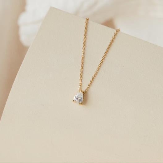 fashion teardrop diamond necklace, luxury copper diamond-set choker, water drop pendant, everyday versatile jewelry wholesale