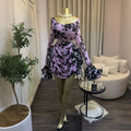 European and american cross-border women's fashion:  summer new arrival - elegant printed ruffle trim pleated flared sleeve dress