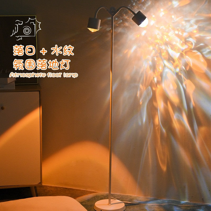 Water ripple atmosphere lamp popular double-headed sunset lamp floor lamp living room live broadcast room background sunset light manufacturer direct supply