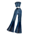 European and american cross-border fashion rhinestone denim set for women - summer sleeveless bandeau top + high-waisted flare denim pants