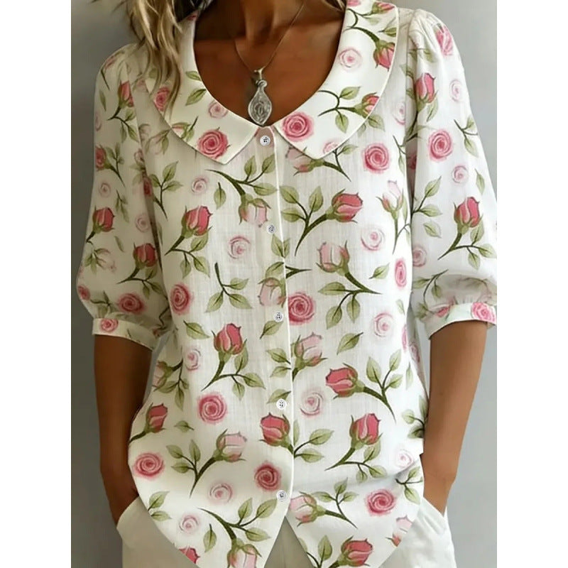 Independent station new arrivalfashion doll collar lapel shirt pure colorcasual button shirt