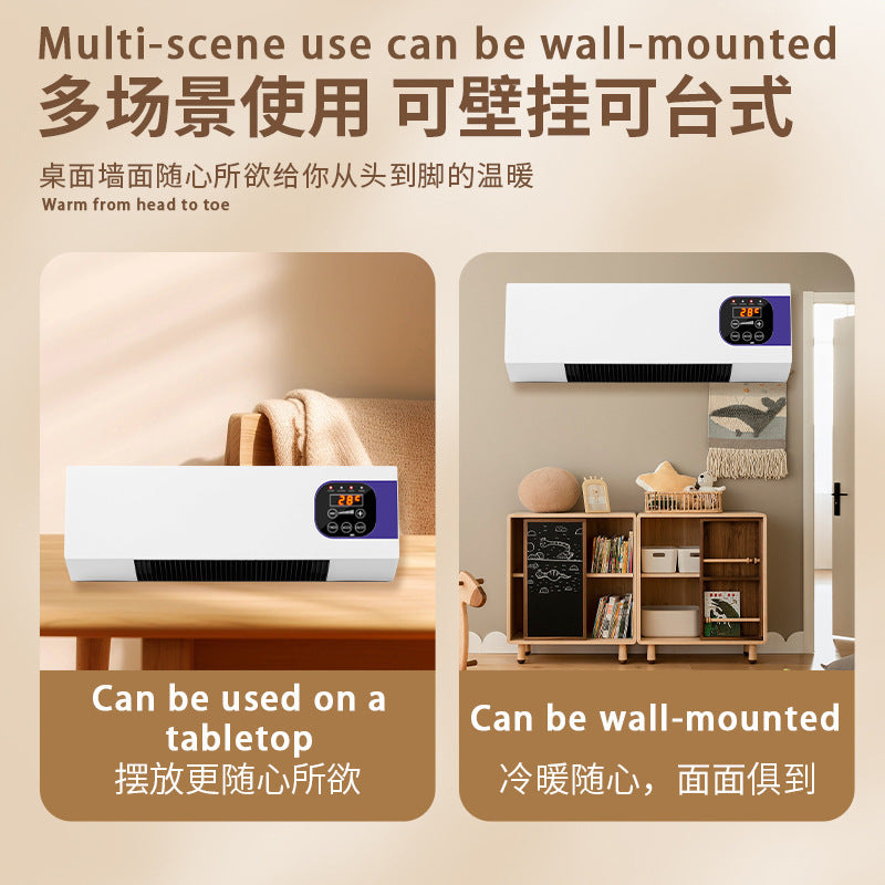 Wall-mounted space heater - compact, remote-controlled, energy-efficient, waterproof, and quiet electric heater for home, bedroom, and bathroom