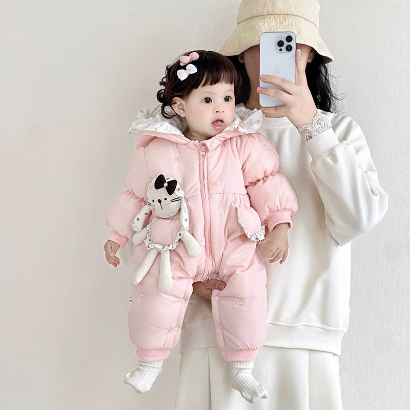Baby clothes thickened outing clothes winterfleece-lined super cute outing clothes heattech baby winter clothes one-piece