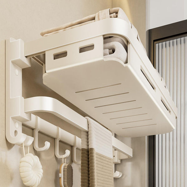 No punching towel rack space aluminum cream wind foldable bath towel rack net basket toilet bathroom rack set