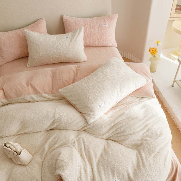 Winter thickened milk fleece four-piece set wholesale solid color coral fleece bed sheet quilt cover flannel bed three-piece set