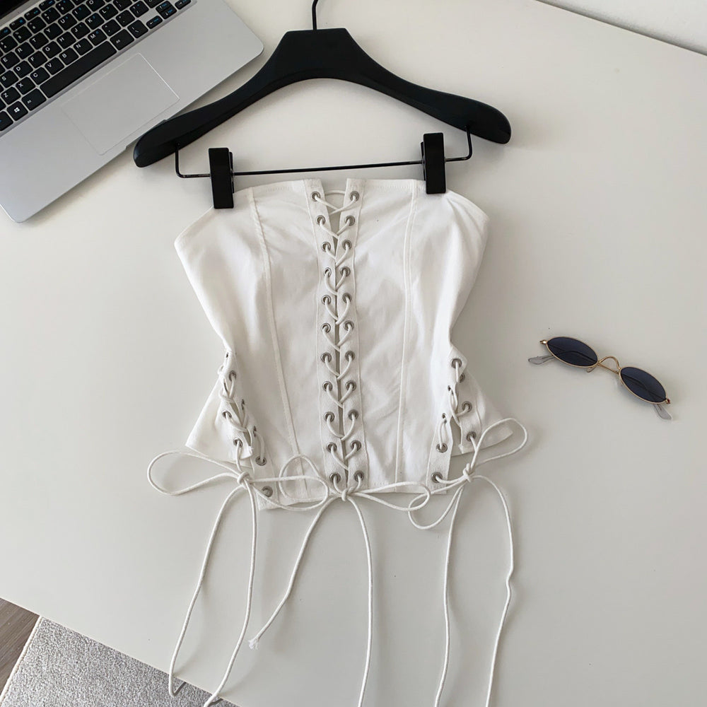 Pure desire sexy sexy sister style tie backtube top vest women's clothes waist slimming lookfashionshort outwear tops
