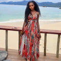 European and american style ins cross-border seaside vacation women's clothing color matching waist a-line skirt chest wrap slit halter spring and summer dress