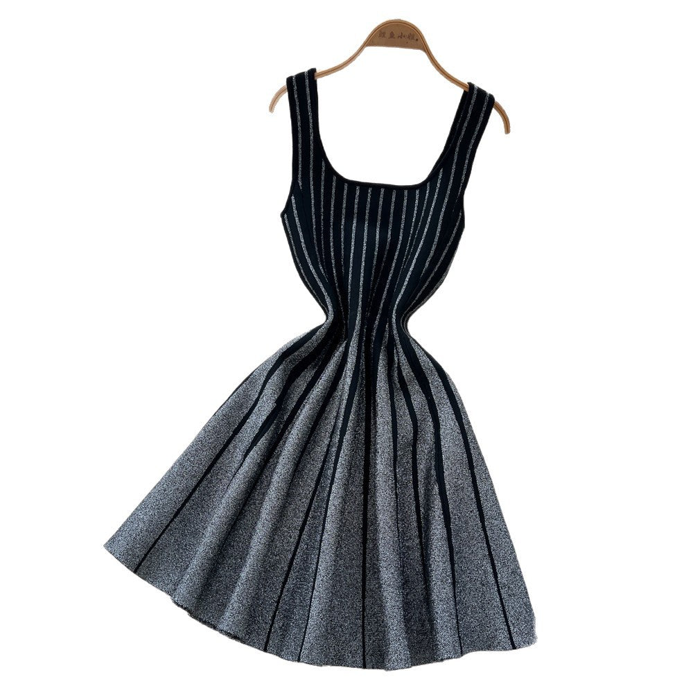 Korean style sleeveless striped gradient knit dress - women's summer high-waisted a-line slimming versatile chic work dress