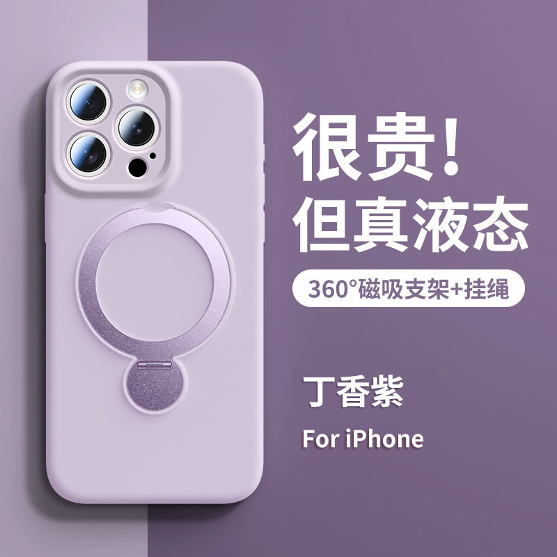 Liquid silicone suitable for apple 17promax mobile phone case all-inclusive rotating magnetic holder iphone15 protective cover
