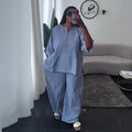 European and american cross-border women's fashion:  summer new arrivals - stylish and elegant striped loose-fit shirt and wide-leg pants casual set