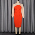 Autumnew arrival half turtleneck button contrast color party dress puff sleeve waist elegance hip skirtdresses